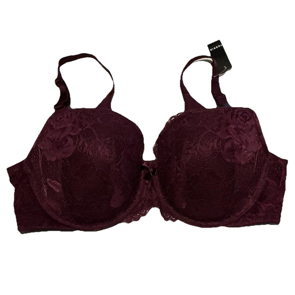 Torrid Curve Push Up T-Shirt Padded Bra Size 38C Burgundy Floral Lace NWT